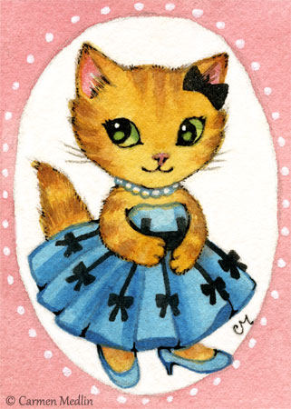 Princess 1950s retro cat art Carmen Medlin